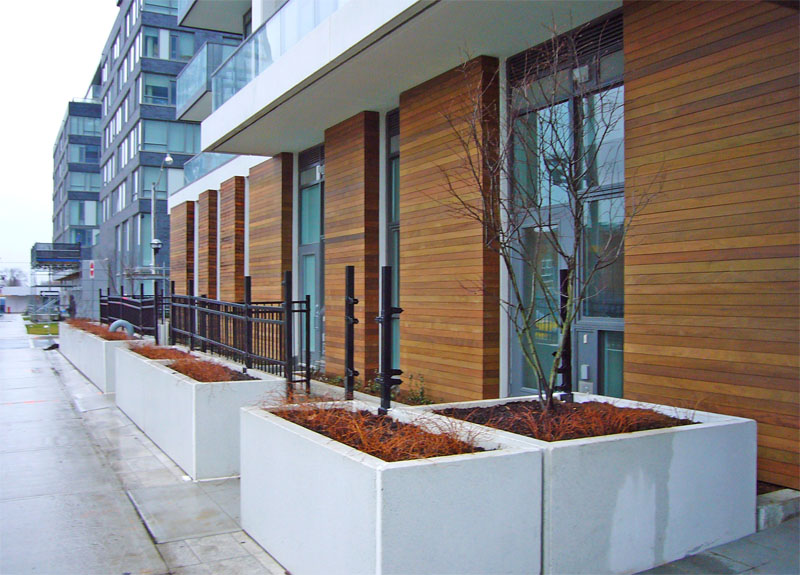 Groundfloor units with patios help extend living space outdoors and help animate the public space.